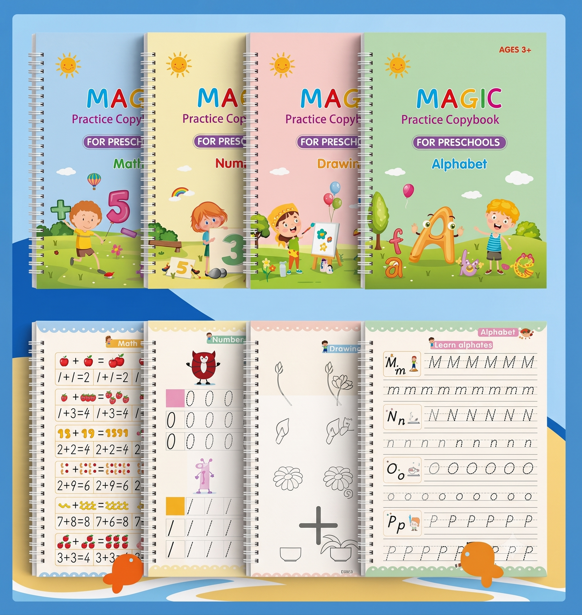 ChildLearn Little Writer's Toolkit ( Drawing,Maths,Alphabet,Number) 8+ Reusable